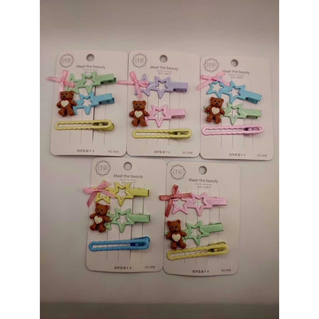 Meet the Beauty 3 Pcs Jepit Rambut Anak Bentuk Bintang dengan Dia Hiasi Boneka Bear dan Pita Lucu Wa