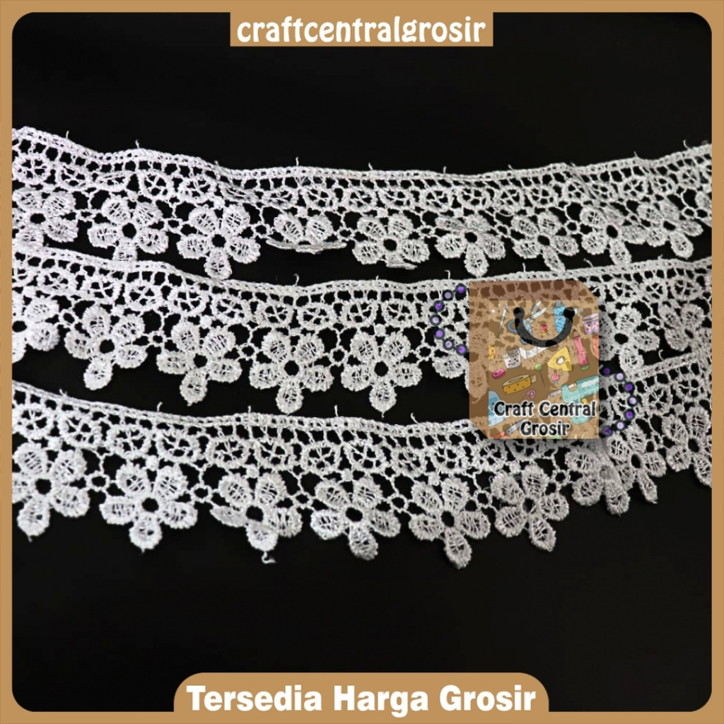 Renda Gyper Bunga / Renda Variasi / Renda Putih Lebar 3,5 cm 5 YARDS