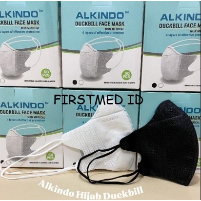 MASKER DUCKBILL HIJAB 50 PCS MASKER HIJAB DUCKBILL 3 PLY MASKER HEADLOOP HIJAB PUTIH HITAM EMBOSS