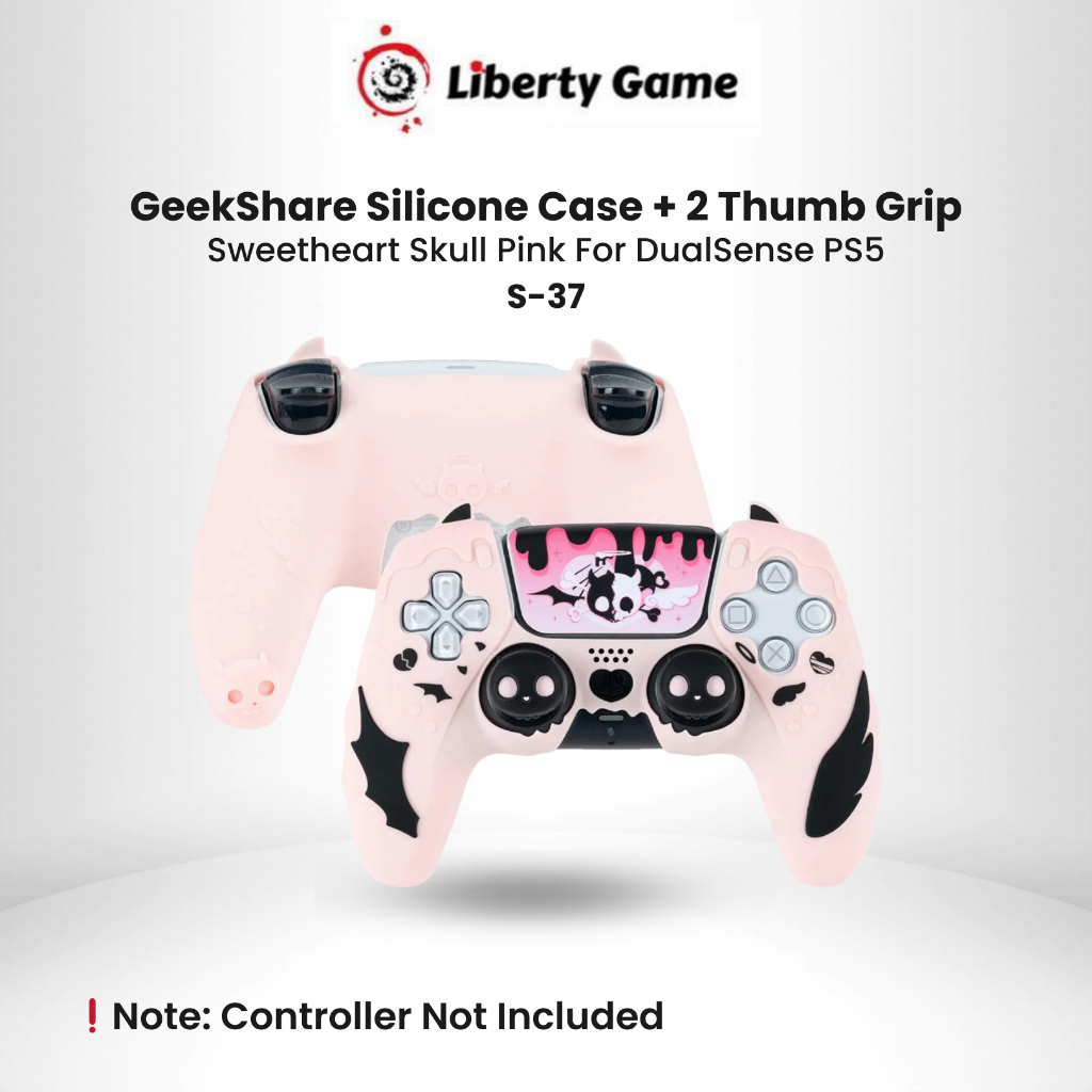 GeekShare Sweetheart Skull Pink Protective Case + 2 Thumb Grip + Sticker for Controller PS5 Silicon 