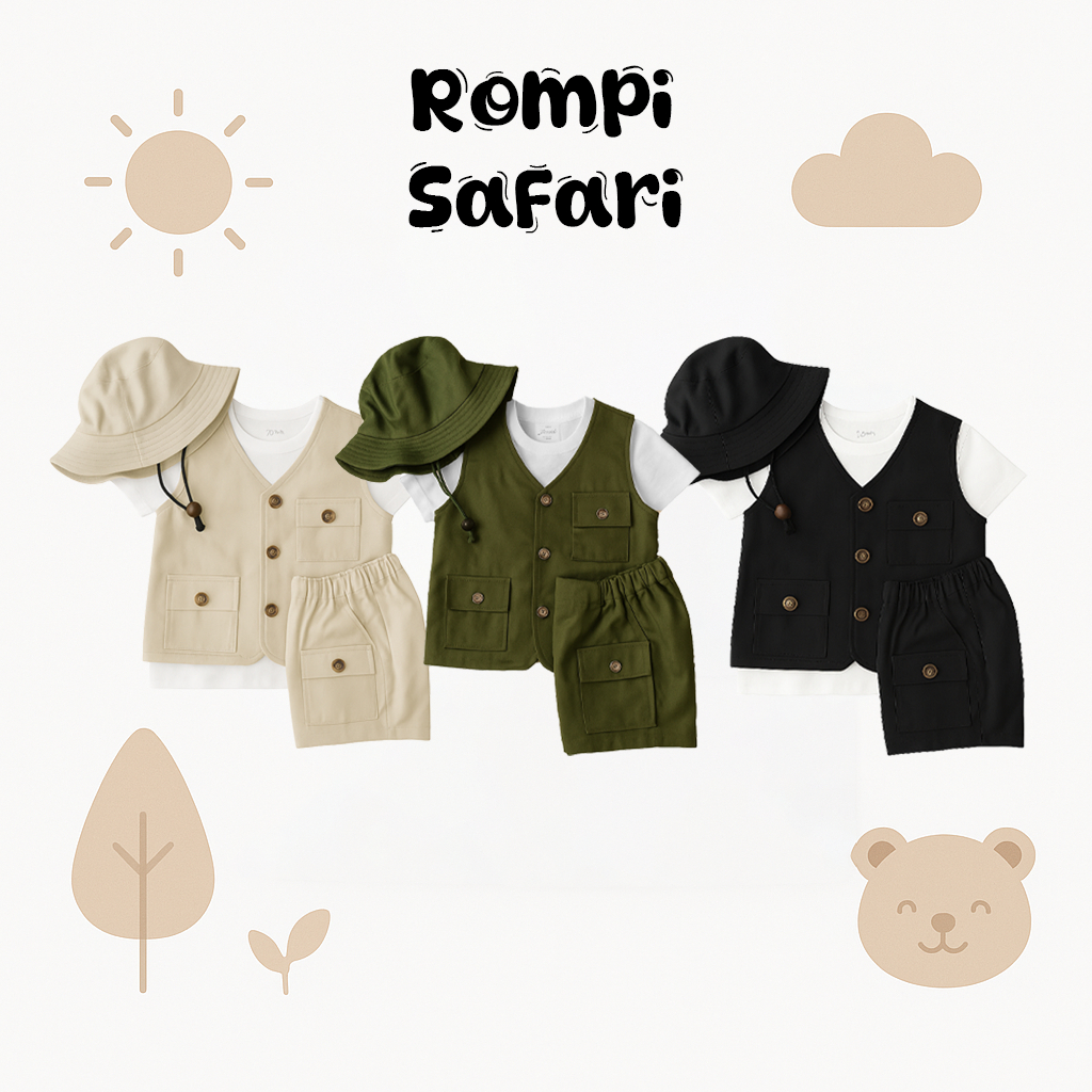 Muafa - Setelan Rompi Safari Anak & Bayi Unisex | Outfit Outdoor Petualang Laki & Perempuan