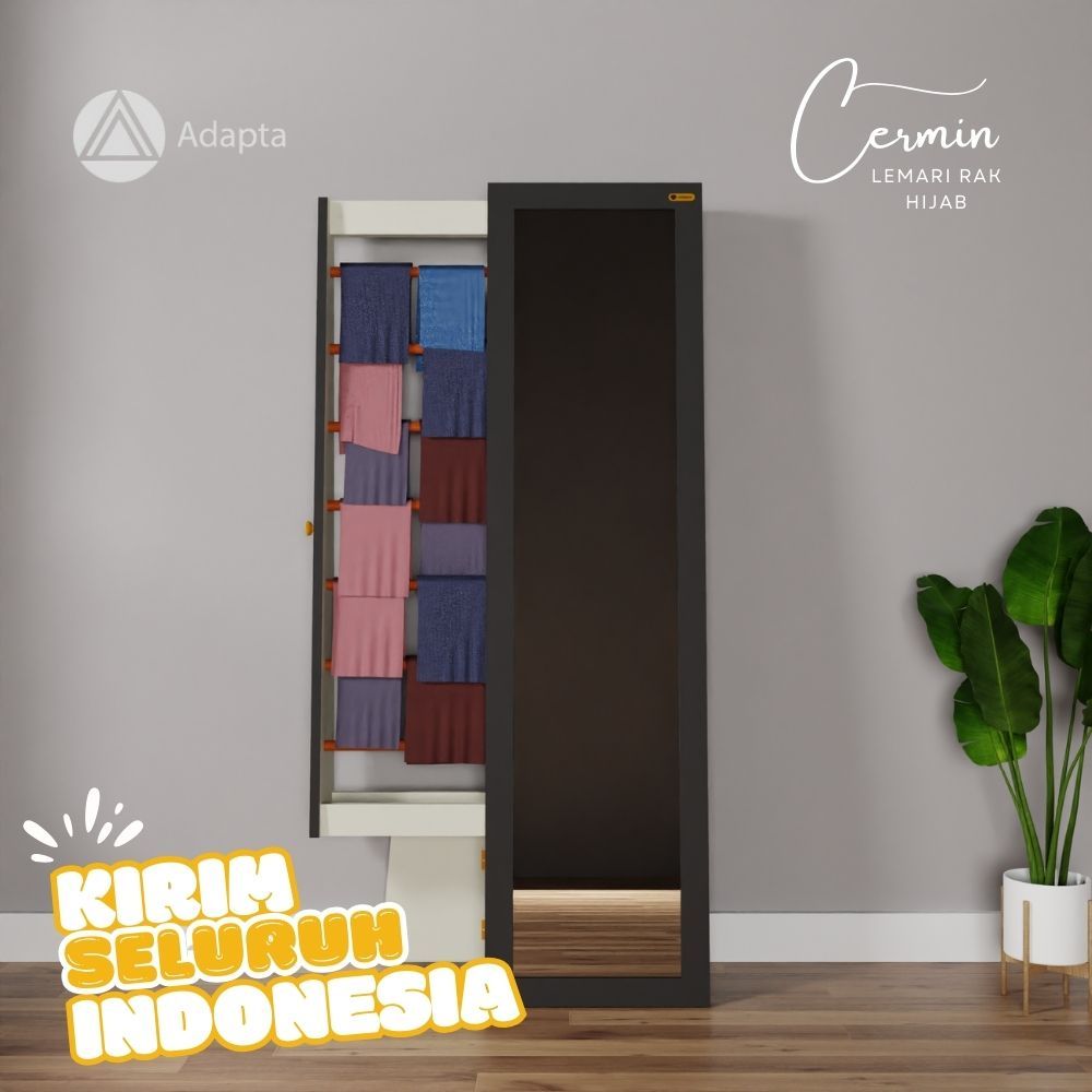 Adapta -Lemari Cermin Multifungsi-Standing Mirror Full Body + Rak Hijab pintu Sliding Full Body