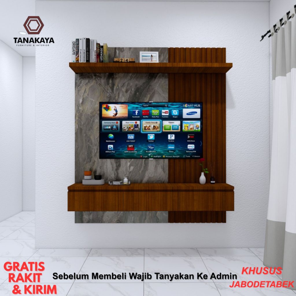 BACKDROP TV DINDING MINIMALIS - BACKDROP TV MINIMALIS - HPL TACO KAYU BLOCKBOARD