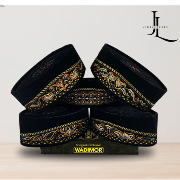 Songkok WADIMOR BORDIR AC Original Tinggi 9 Cm Peci Sholat Pria Dewasa Hitam Motif Batik Kopiah Haji