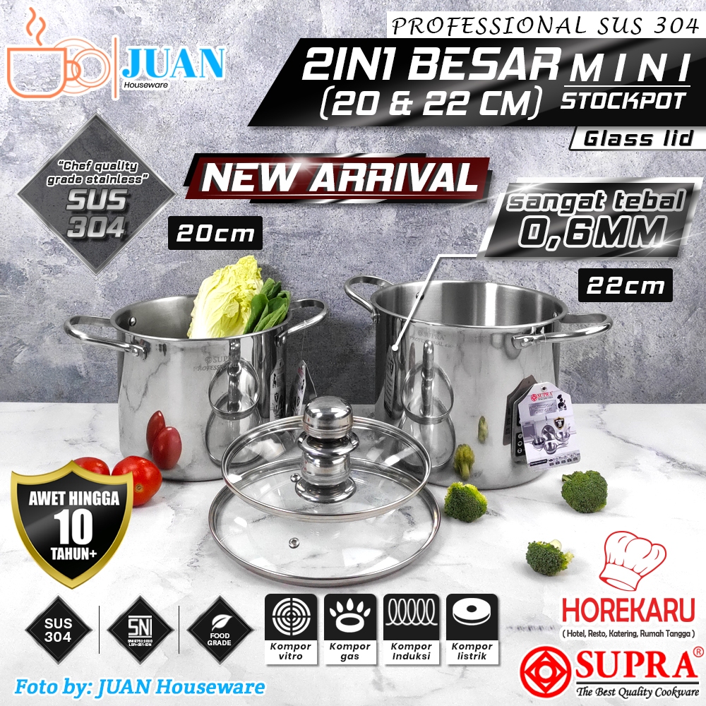 [NEW2025] Supra Panci Soup Set Mini Stock pot 2 in 1 Induction 20 cm & 22 cm Stainless Steel SUS 304