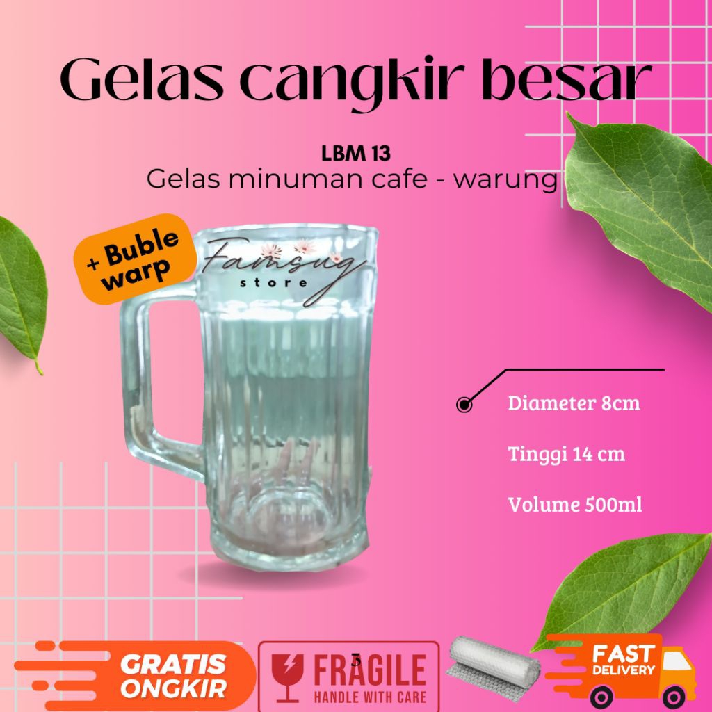 Gelas kaca LBM 13 | Gelas besar | Gelas cangkir | Gelas kopi | Gelas teh | Gelas Jamu | Gelas warung