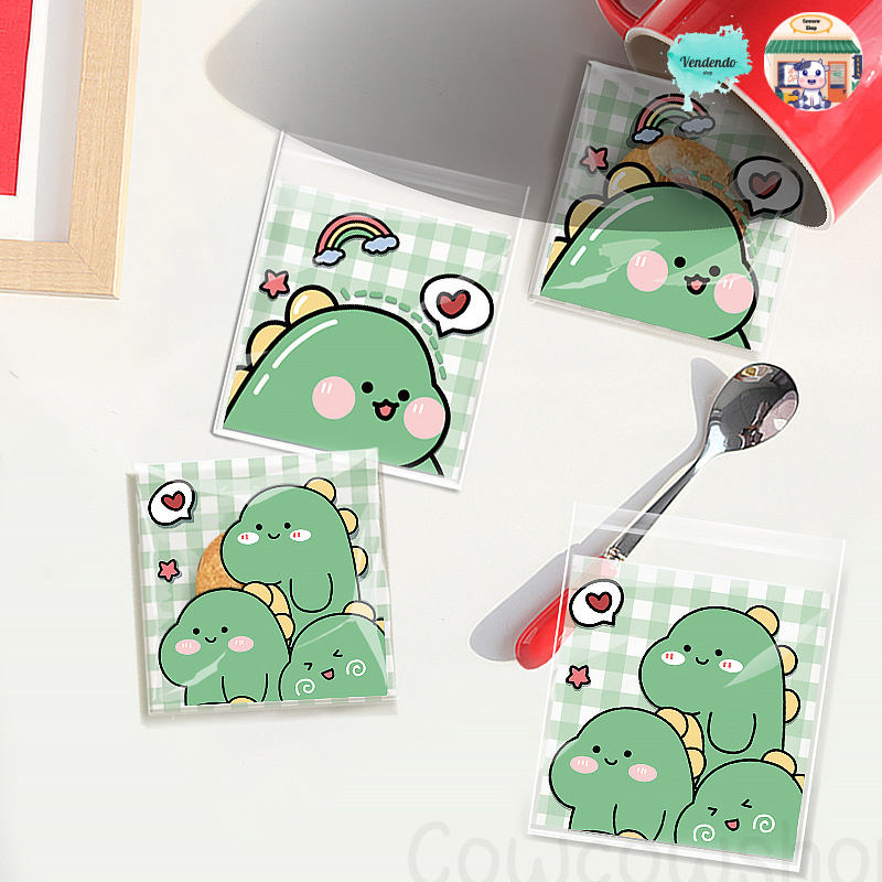 [100 PCS] Plastik Cookies Karakter Dino | Plastik Cookies Dinosaurus | Plastik Opp Kemasan Perekat