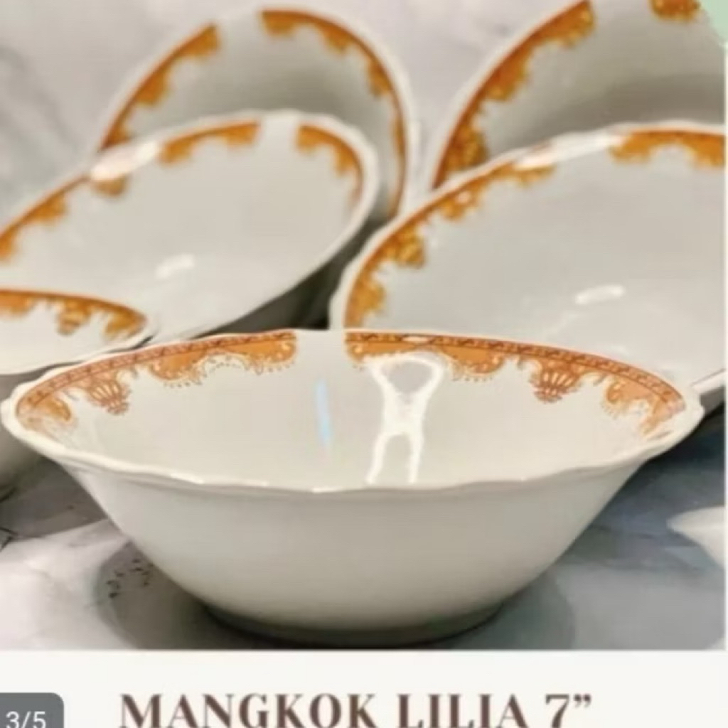 Mangkok Keramik Mahkota 7 Inch Gelombang Lilia SATUAN