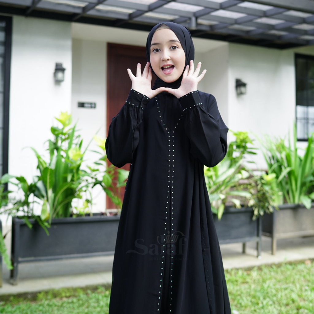 Abaya Anak Gamis Ngaji Bahan Kain Jetblack Motif Ratih