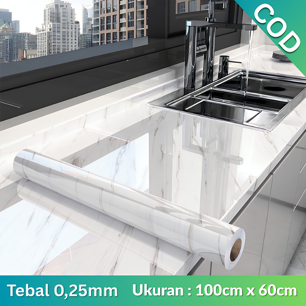 Stiker Kompor & Lantai Motif Marmer | Wallpaper Dinding Kamar Mandi Anti Air Tebal