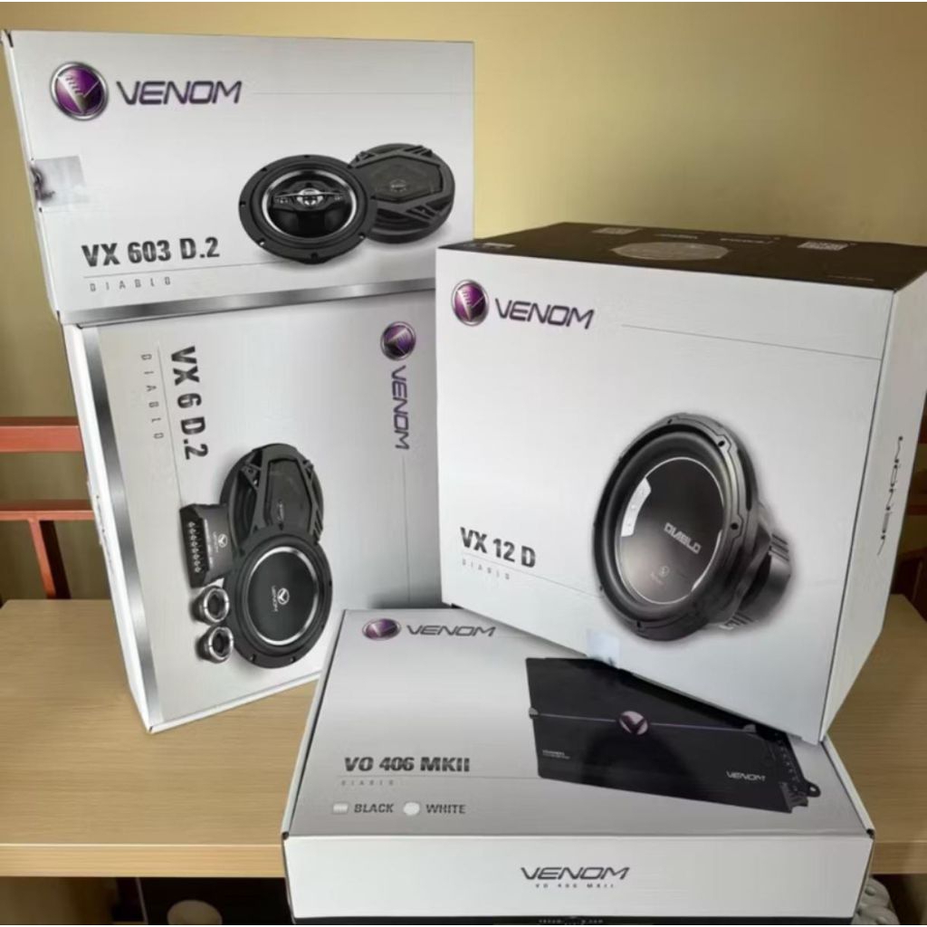VENOM DIABLO PAKET AUDIO MOBIL 4 in ( POWER VENOM 4 CHANNEL+ SUBWOOFER VENOM 12 INCH + SPEKAR SPLIT 