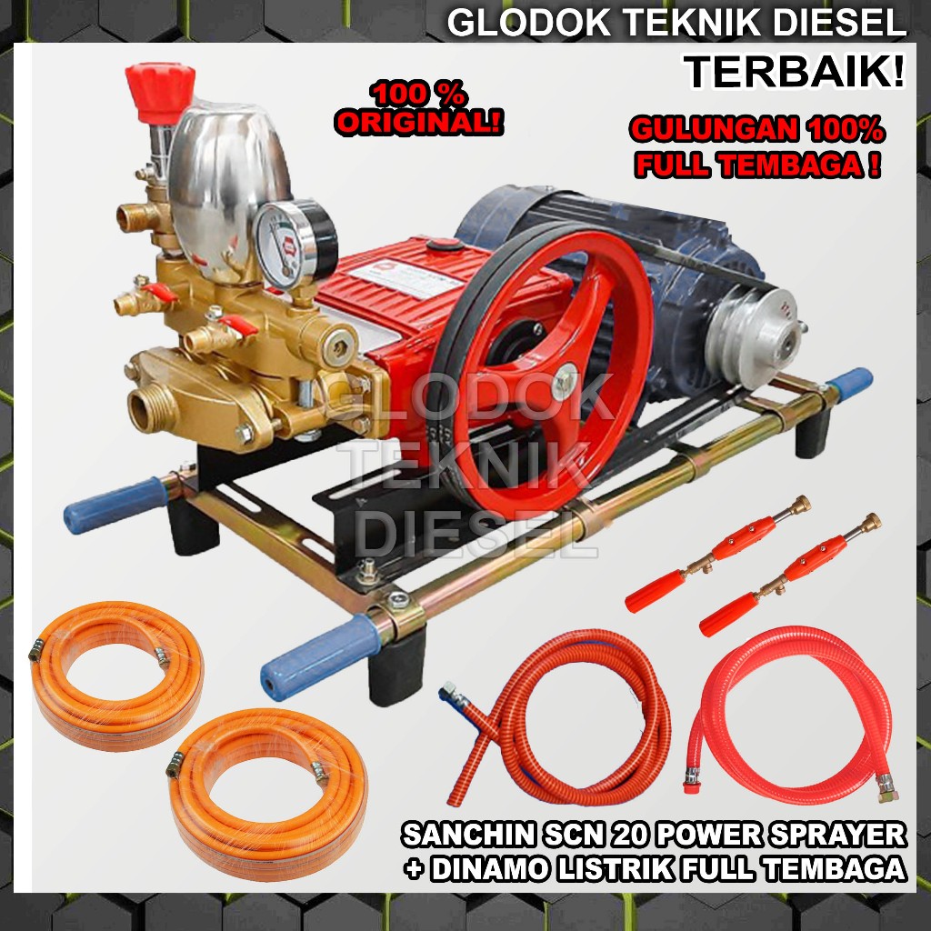 Sanchin Mesin Power Sprayer Cuci Motor & Mobil SCN 20 + Dinamo Electro Listrik Full Tembaga Paket OR