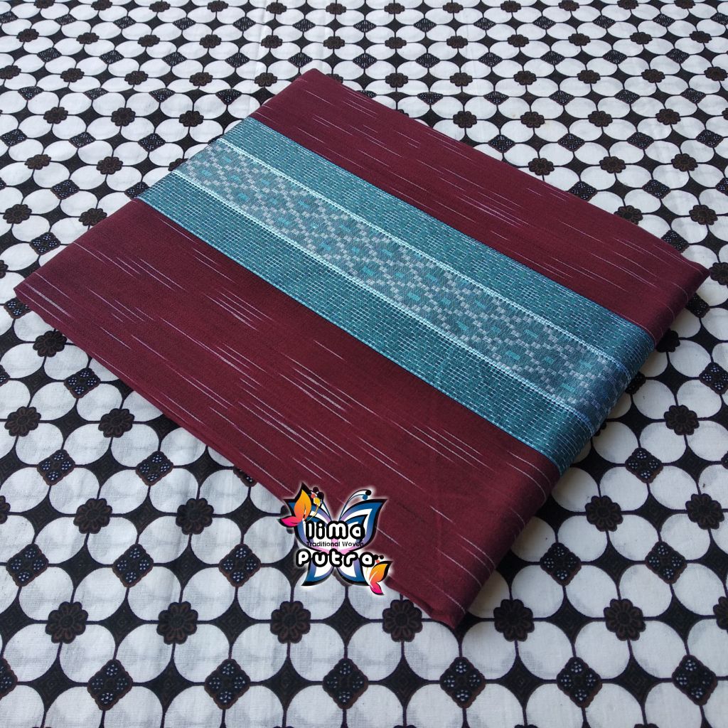 Kain Tenun Lurik Hujan Gerimis Merah Tumpal Songket Dobi Kombinasi Biru