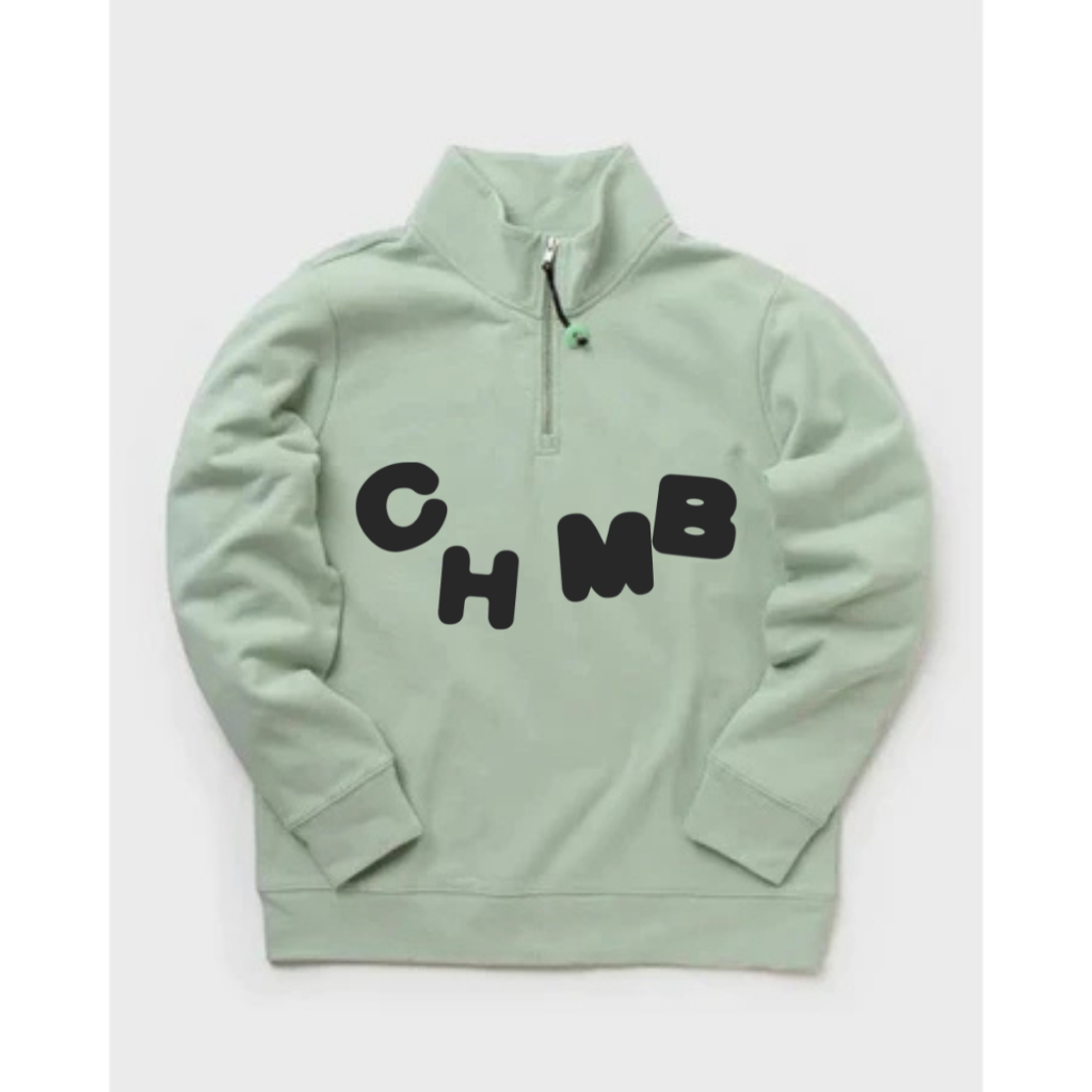 Sweater Zipper CHMB Logo Teks Floking Simple Casual Premium / Crewneck Halfzip Lengan Panjang