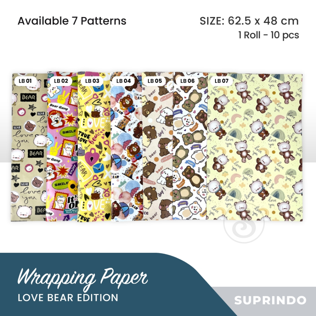 (10 lbr) KERTAS KADO MOTIF LOVE BEAR