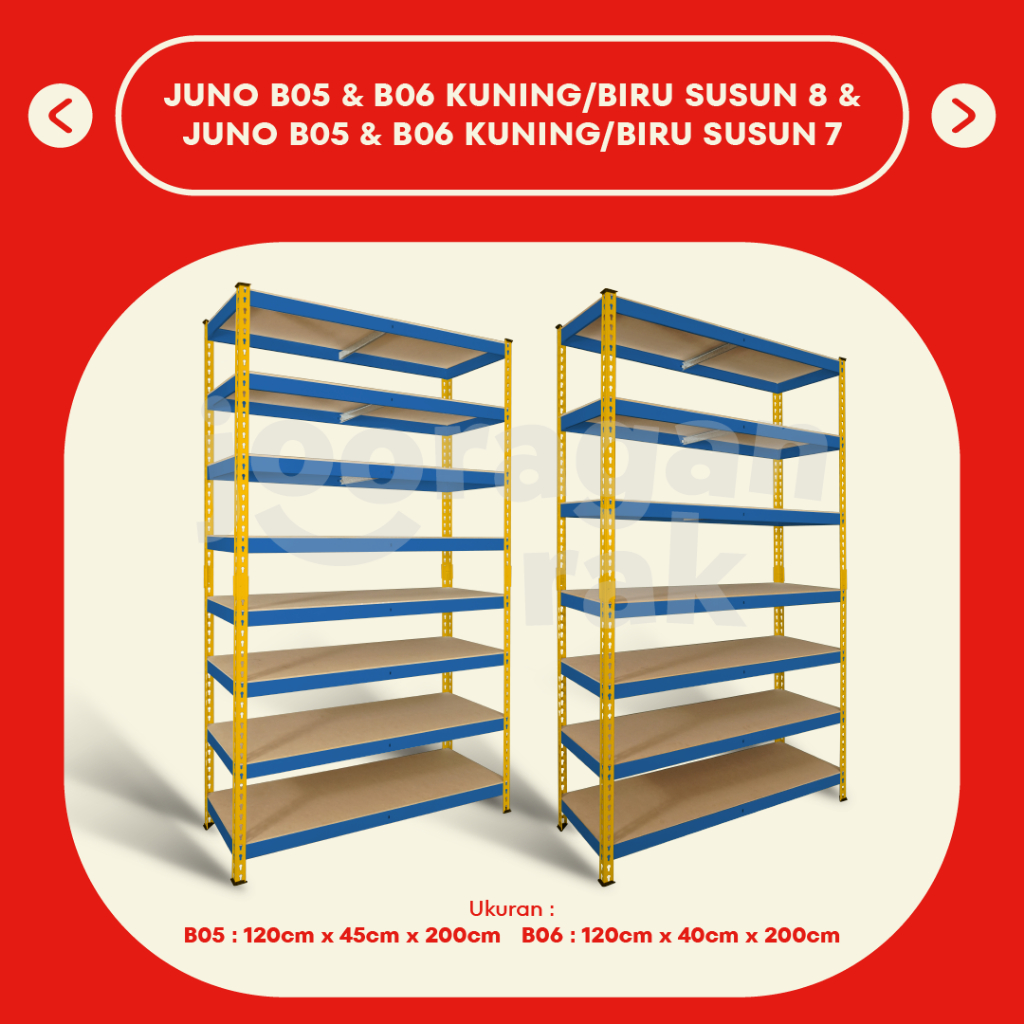 KRISBOW RAK BESI GUDANG SIKU LUBANG SERBAGUNA TIDAK PERLU BAUT HEAVY DUTY | KUNING - BIRU