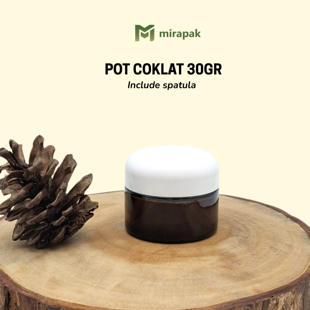 POT KRIM 30GR COKLAT AMBER - TUTUP PUTIH JAMUR -  INCLUDE SPATULA / SENDOK - JAR KRIM WADAH CREAM SK