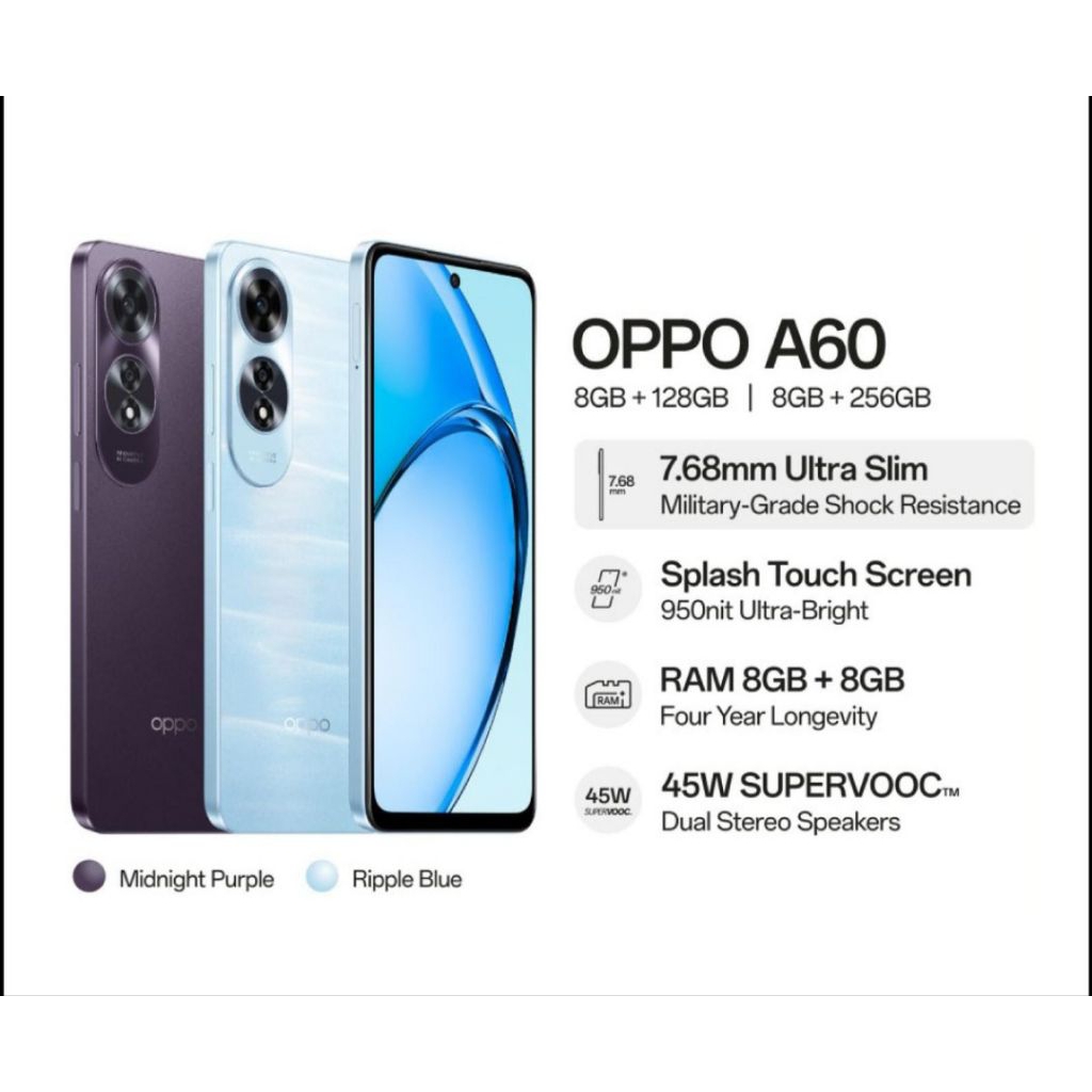 HP OPPO A60 8/128G | OPPO A 60 RAM 8 ROM 128GB GARANSI RESMI