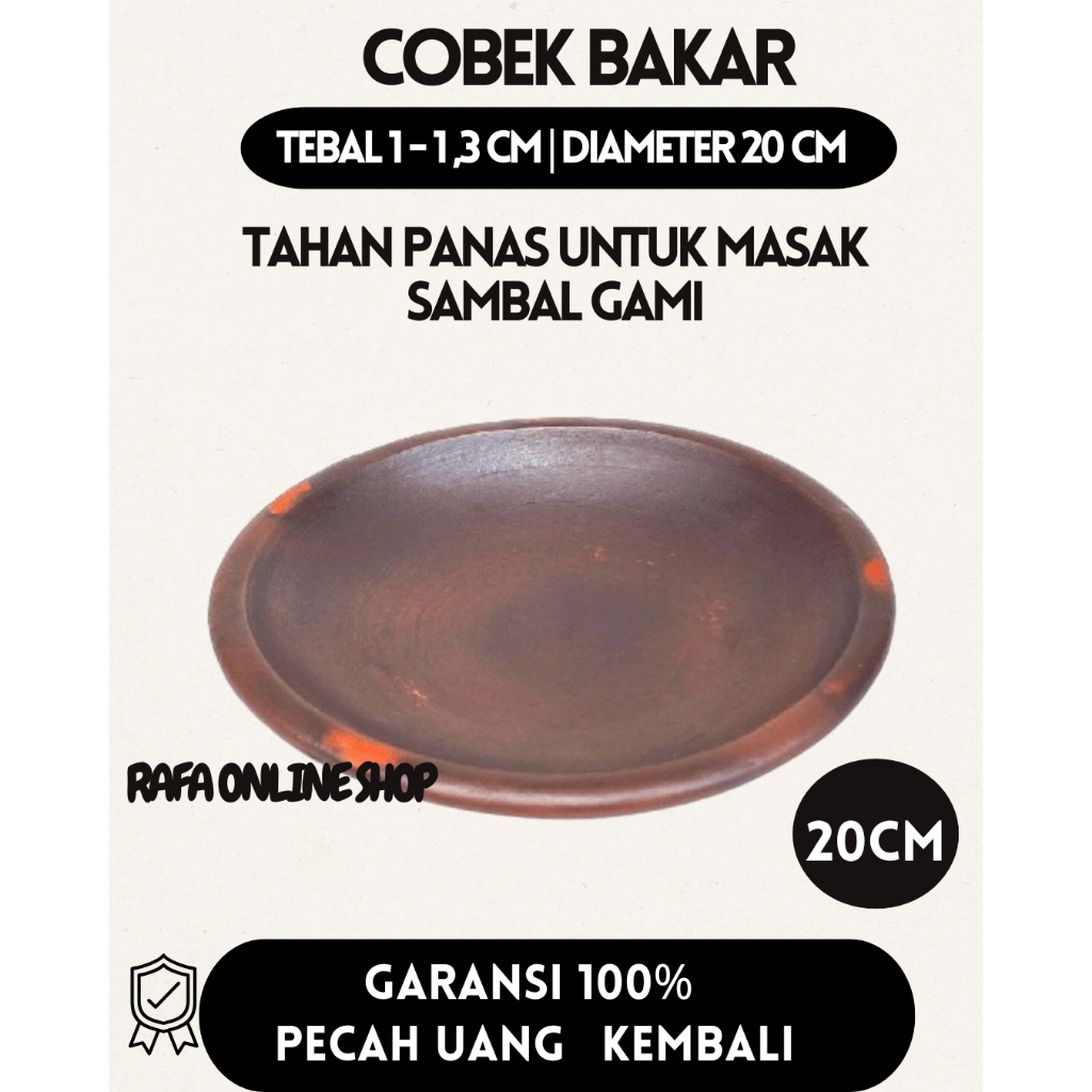 Cobek Tanah Liat Clay Sambal Gami Piring Gerabah Tahan Panas - Diameter 20 cm
