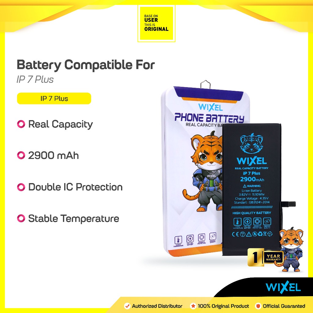 WIXEL ORIGINAL Baterai Iphone 7+ 7 PLUS Batre Batrai Battery Dual Double Power HP Handphone Apple Ip