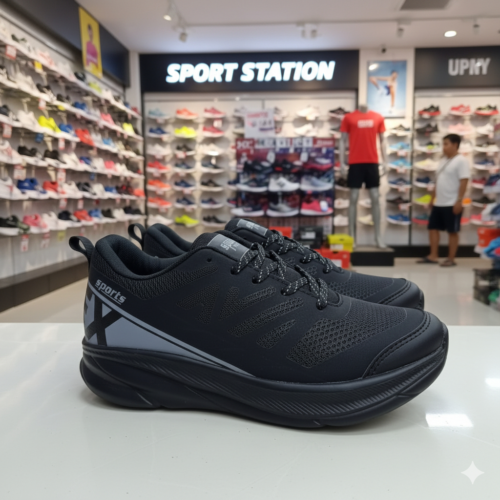 Sepatu Sekolah Hitam Polos Model Sport
