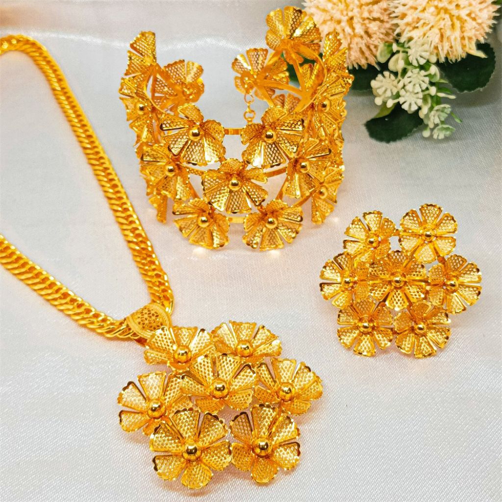 SET  KALUNG BUNGA KENDARI & GELANG KENDARI FREE CINCIN PERHIASAN KENDARI LAPIS EMAS 24K