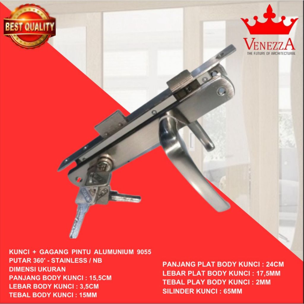 Kunci Pintu Aluminium Handle Set Mortise Lockcase  Model 9055