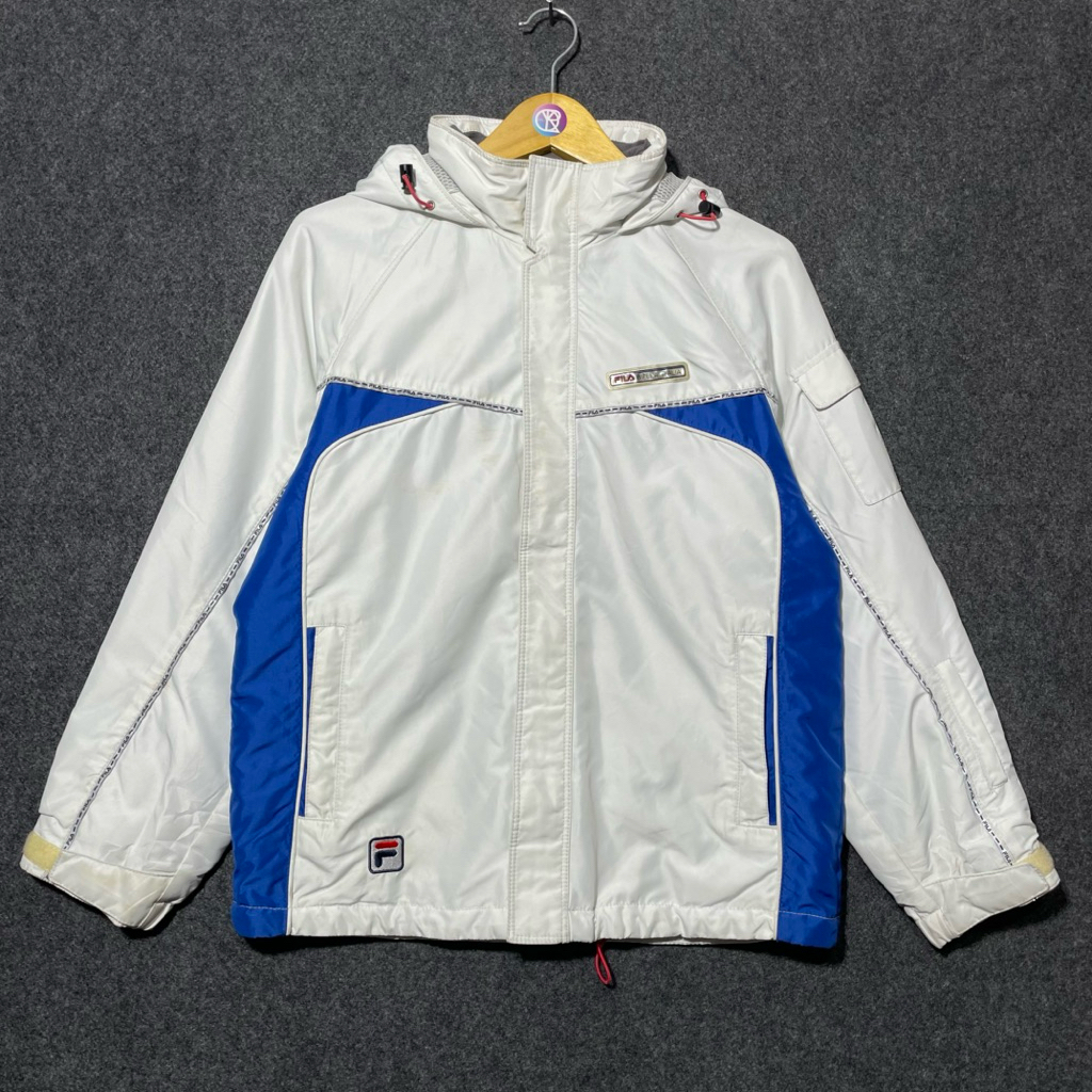 Fila – Outdoor Waterproof Jacket – White Blue Panel – Size L (Asia) / M (Intl.)