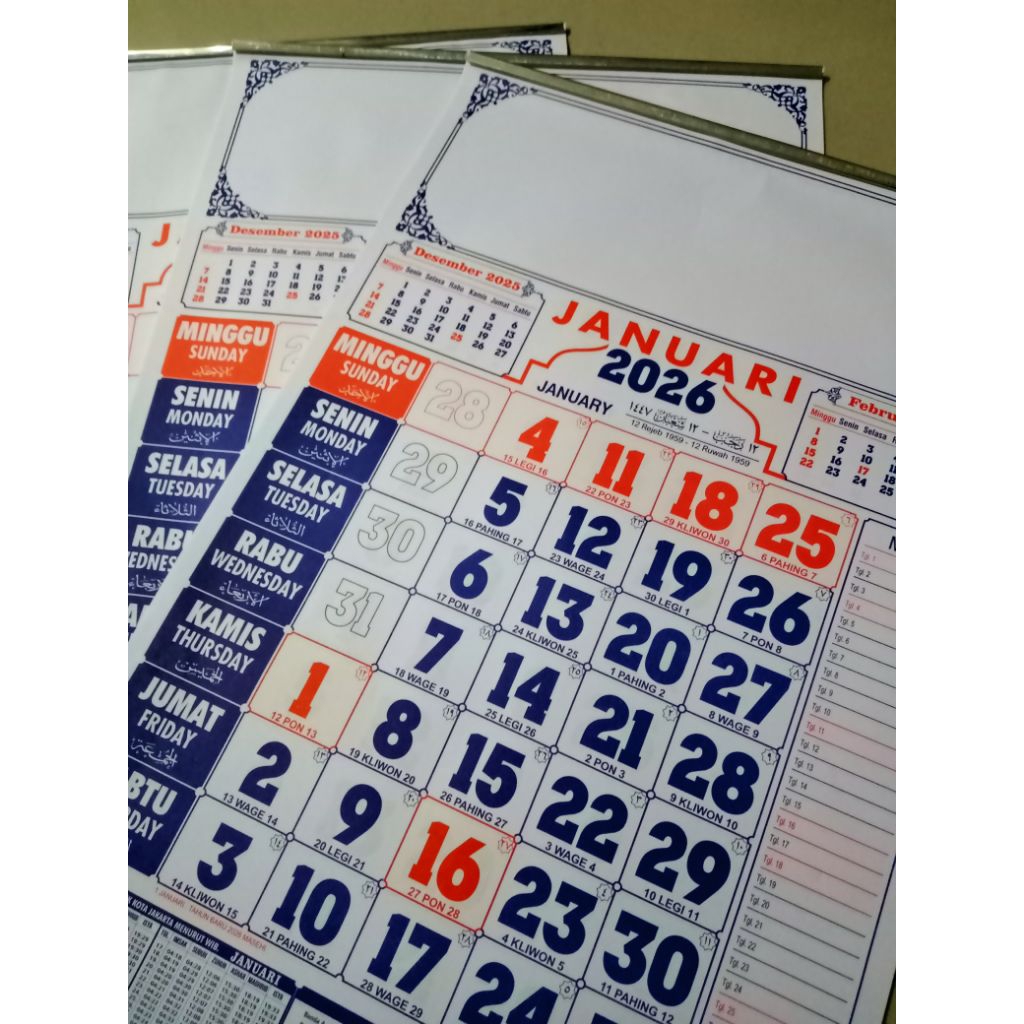 Kalender 2026 / Kalender Dinding Memo jadwal sholat