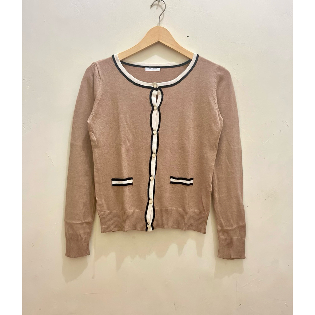 cardigan glacier coklat list hitam putih