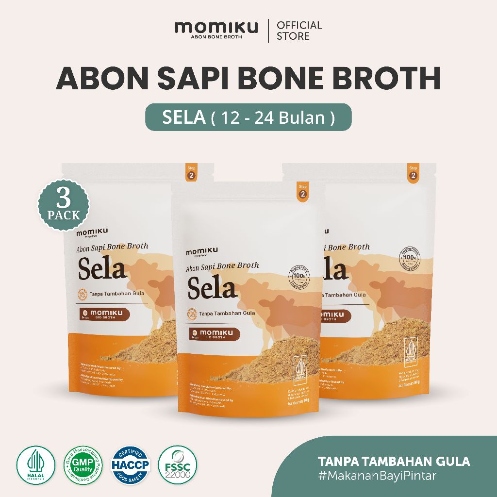 

Realfood SELA Abon Sapi Anak Triple Pack Dimarinasi dengan Bone Broth momiku (Cocok untuk 1-2 tahun) TANPA GULA TANPA MSG