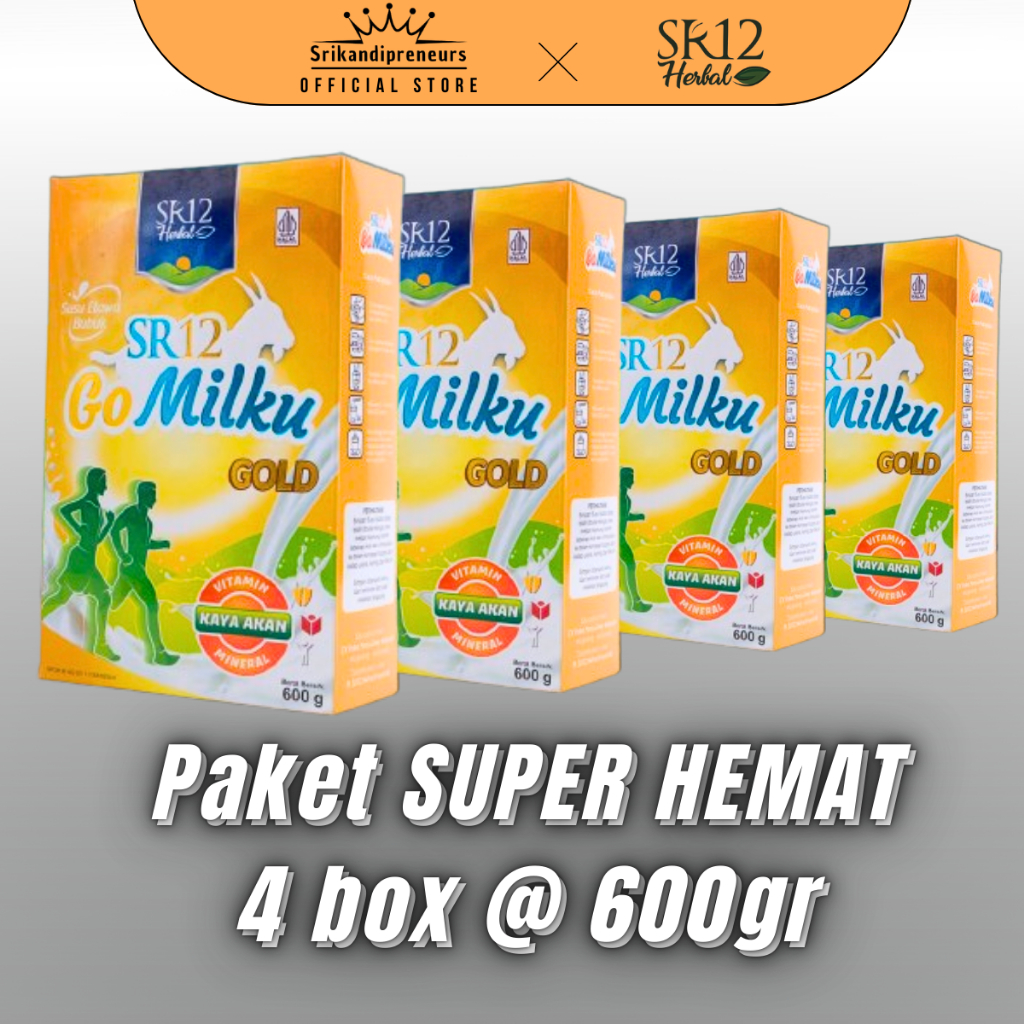 [ PAKET 4 BOX ] Susu Go Milku SR12 600gr - Gomilku Gold  Susu Kambing Etawa Untuk Dewasa & Lansia BP