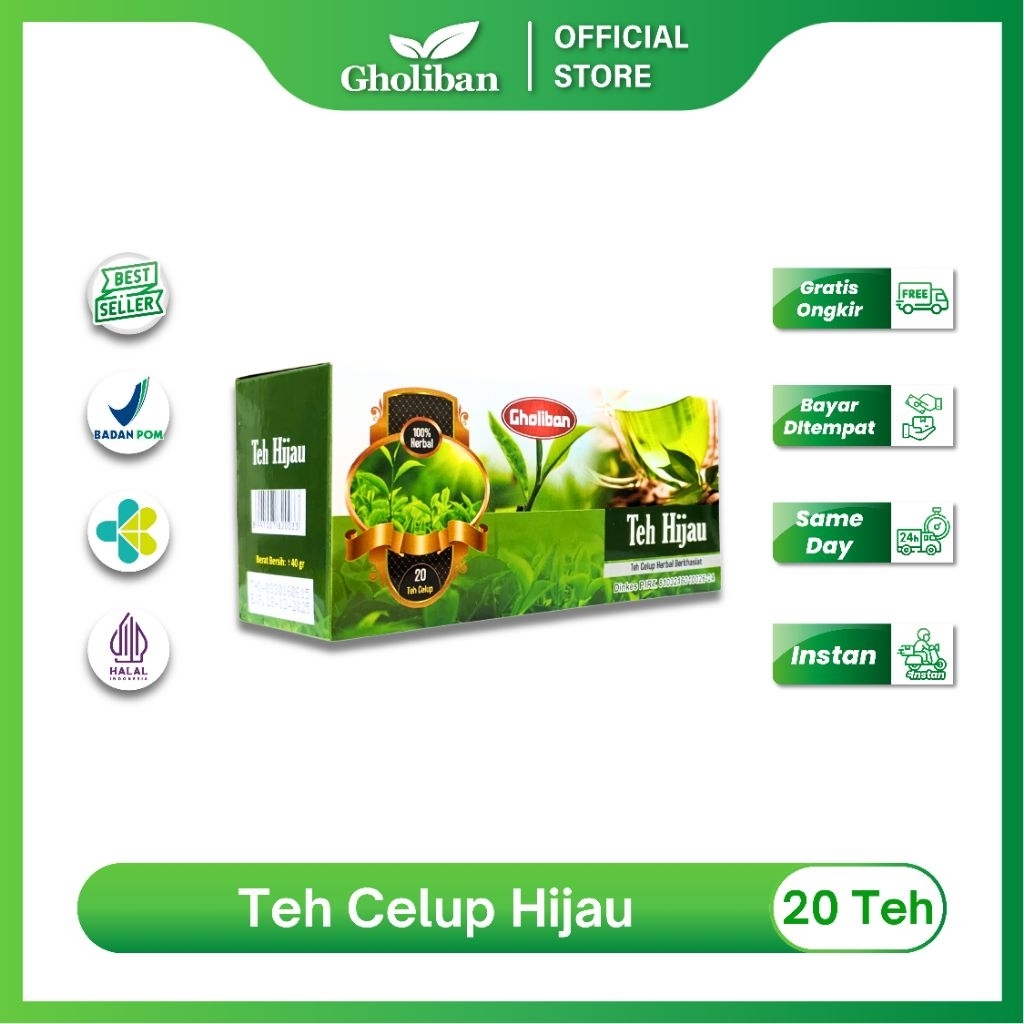 

Gholiban Teh Celup Hijau Green Tea 20 Teh Kaya akan antioksidan alami
