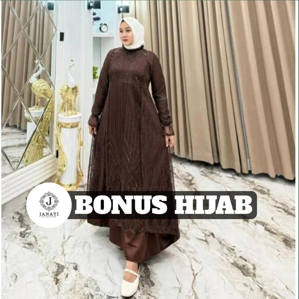 (ADA JUMBO) Free Hijab Baju Kondangan Wanita Novita Dress Silk Roberto Mix Tile Spanggel Premium Mew