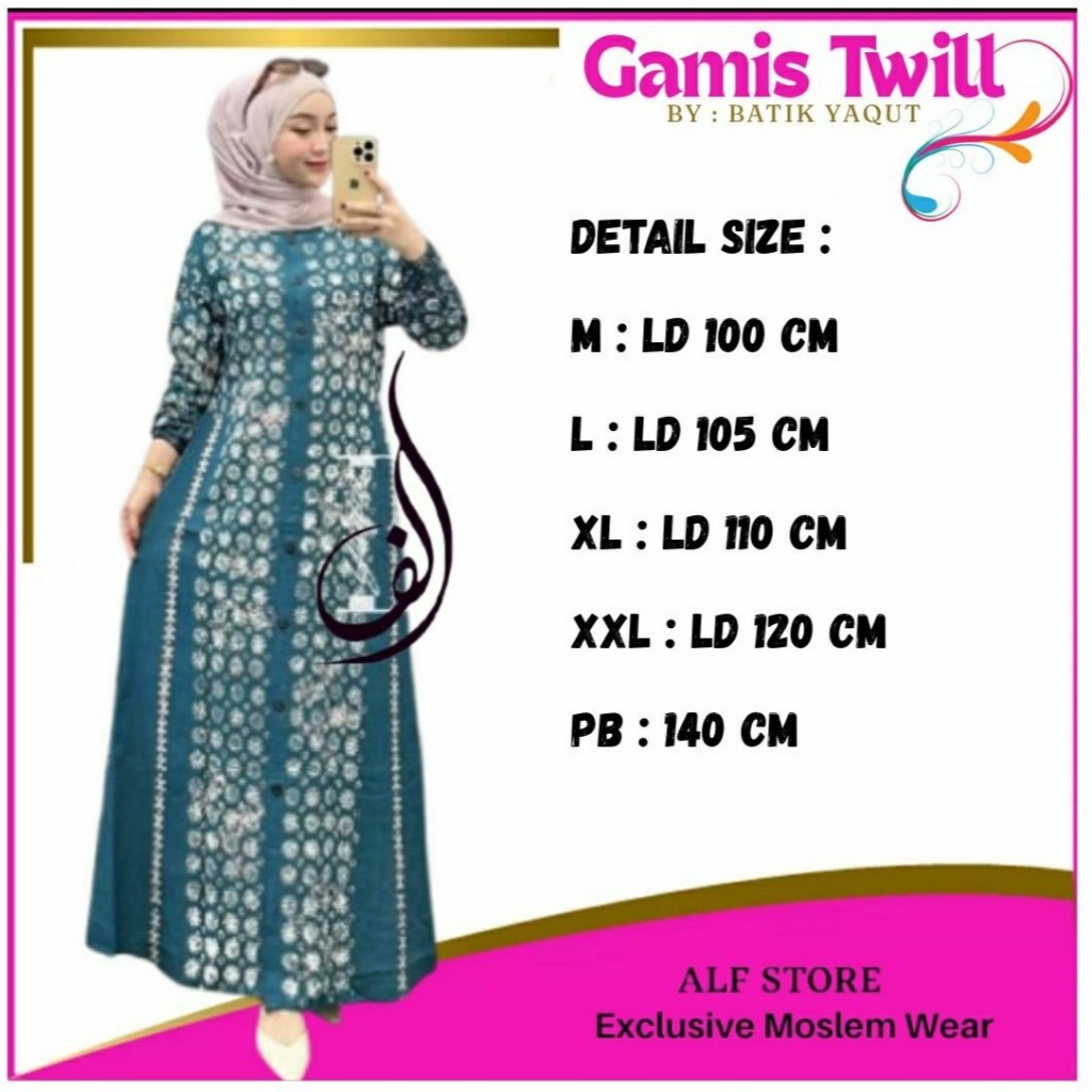 Gamis Twill Rayon Cap Malaman Premium Full Kancing Busui Friendly Panjang By Batik YAQUT Pekalongan