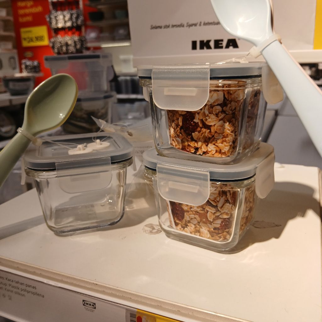 Kotak makan kecil kotak makan kaca tutup plastik snap lock 3pc MPASI food container