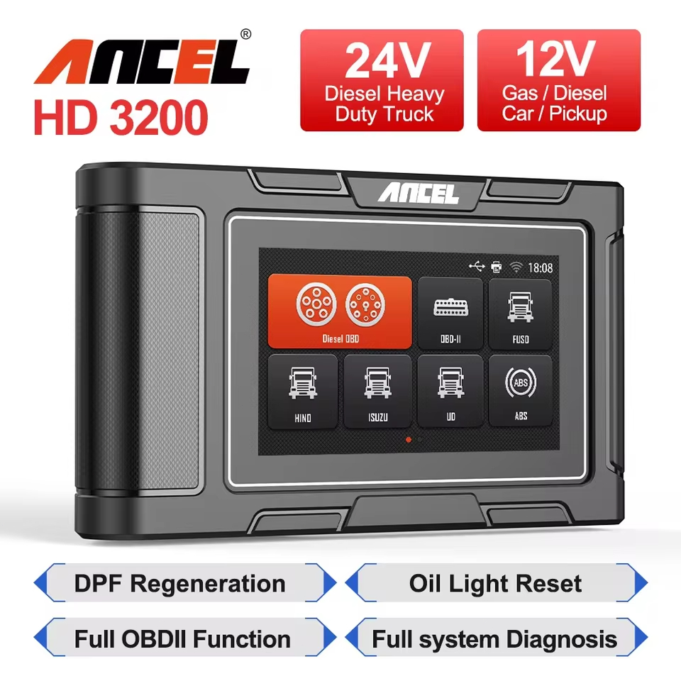 ANCEL HD3200 OBD2 Scanner 12V 24V OBD2 Scanner Truk Berat Alat Diagnostik Mesin Regenerasi D.P.F Res