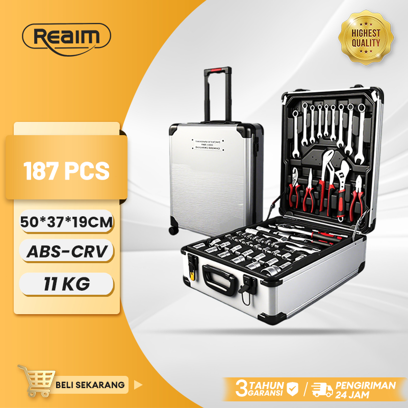REAIM Tool Kit Perkakas Set 187PCS Perkakas Lengkap Untuk Sepeda Motor Bengkel & Rumah Koper