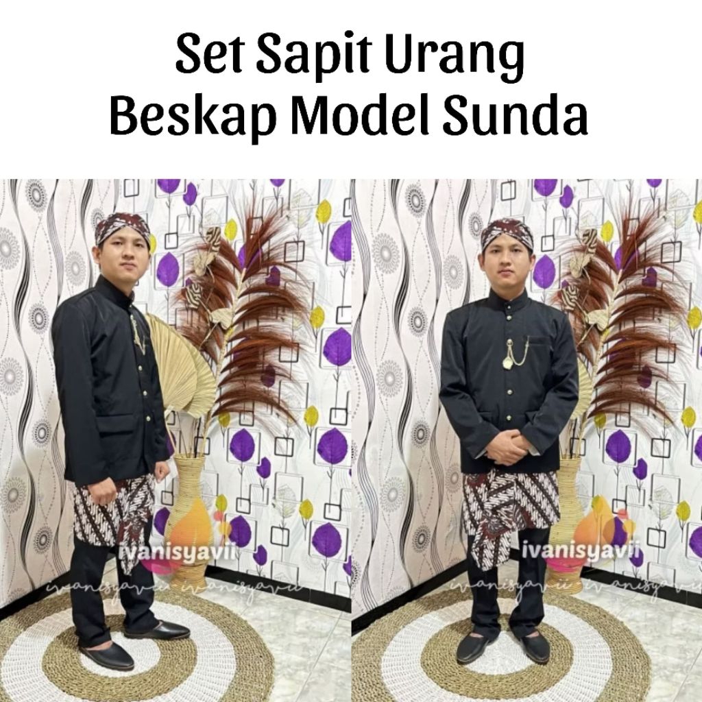 (1set Cowok) Baju Adat Sunda / Beskap Polos + Sapit Urang +Blangkon +Benggol | Sunda- Lereng Garuda