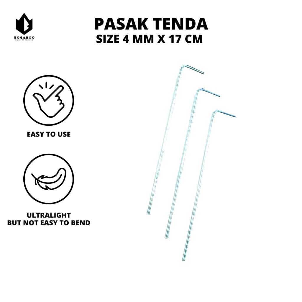 Pasak Besi  Tenda Size 4mmx17cm Stainles Steel - Pasak Bengkok Camping Outdoor Gunung Flyshet Bivak