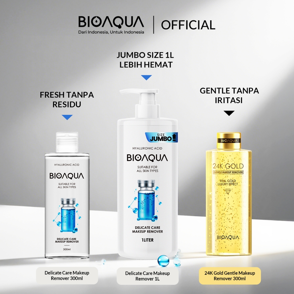 BIOAQUA Micellar Water For All Skin Types Delicate Care Makeup Remover 300ml dan Jumbo Size 1L / 24K