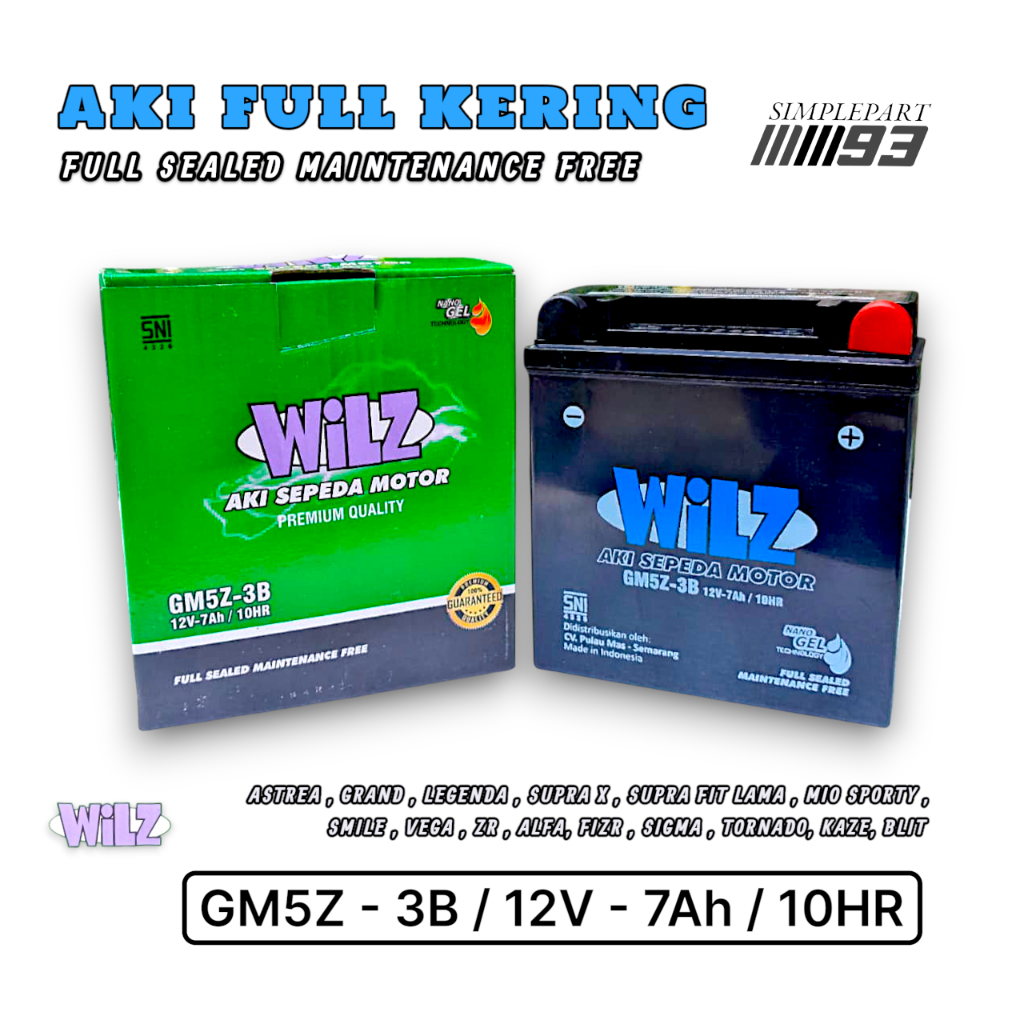 AKI FULL KERING [ WILZ ] GMZ5 - 3B / 12V / 7AH / 10 HR MOTOR - ASTREA , GRAND , LEGENDA , SUPRA X , 