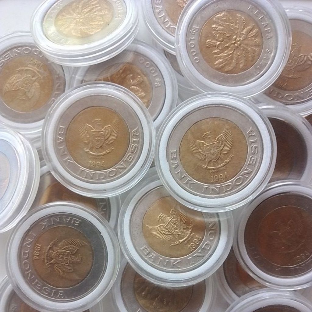 UANG KUNO 1000 KELAPA SAWIT ASLI TAHUN 1994 + KAPSUL PELINDUNG