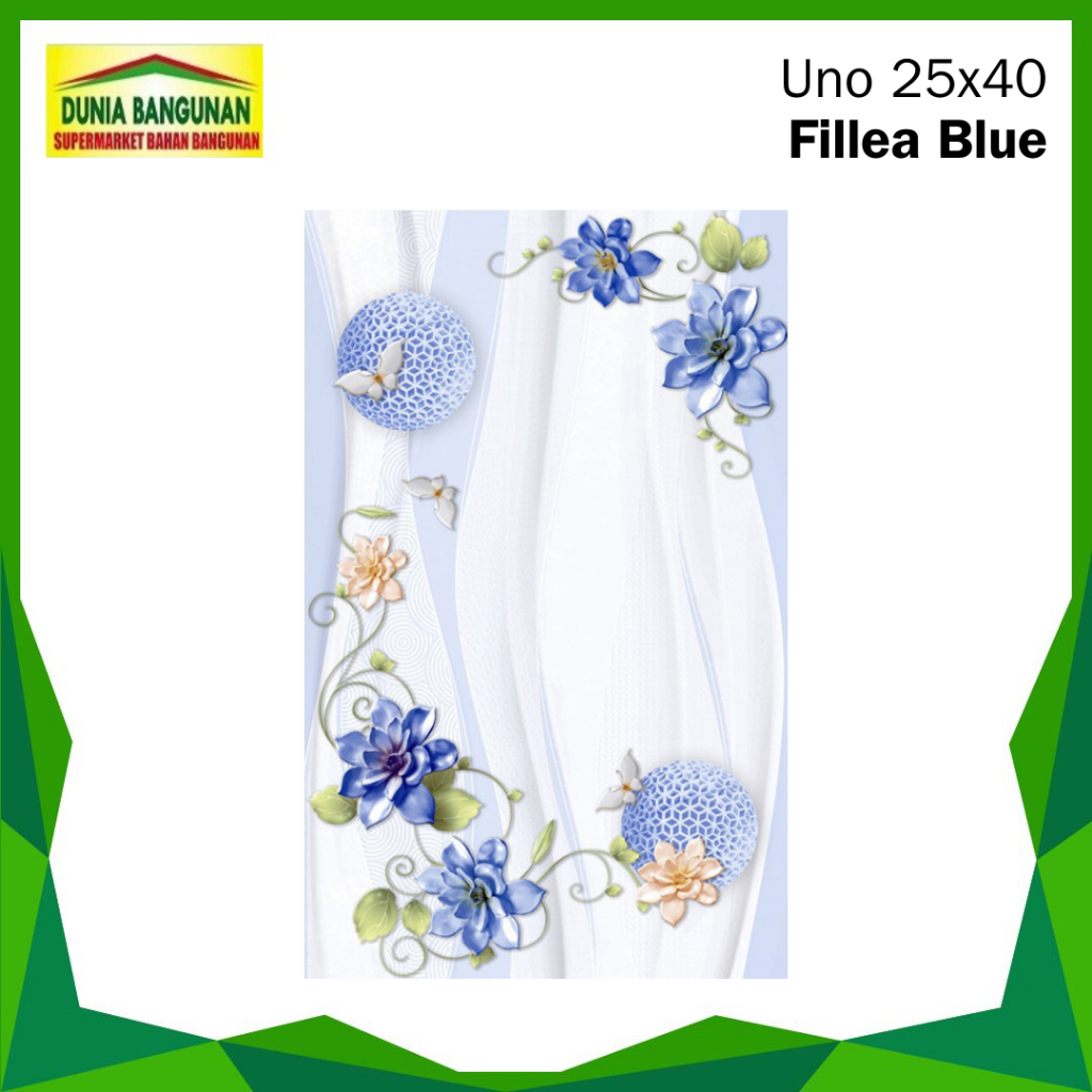 Keramik Dinding 25x40 UNO Filea Blue KW1 25x40 Keramik Bunga Biru Glossy