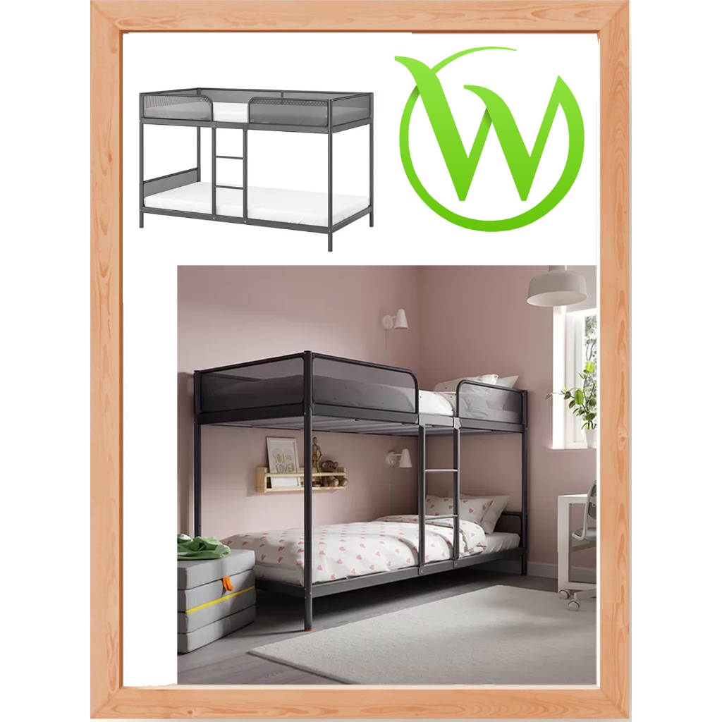 Rangka tempat tidur tingkat 2 ranjang susun ruang kecil TUFFING Bunk bed frame, abu-abu tua, 90x200 