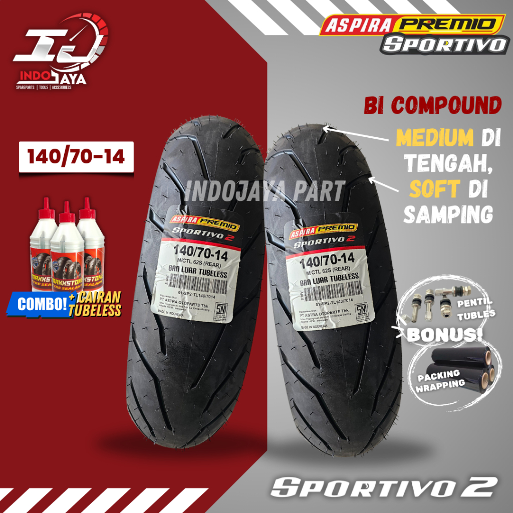 [PRODUK BARU] BAN LUAR ASPIRA PREMIO SPORTIVO 2 ( 140/70-14 ) BAN LUAR TUBELESS PREMIO / BAN DEPAN B