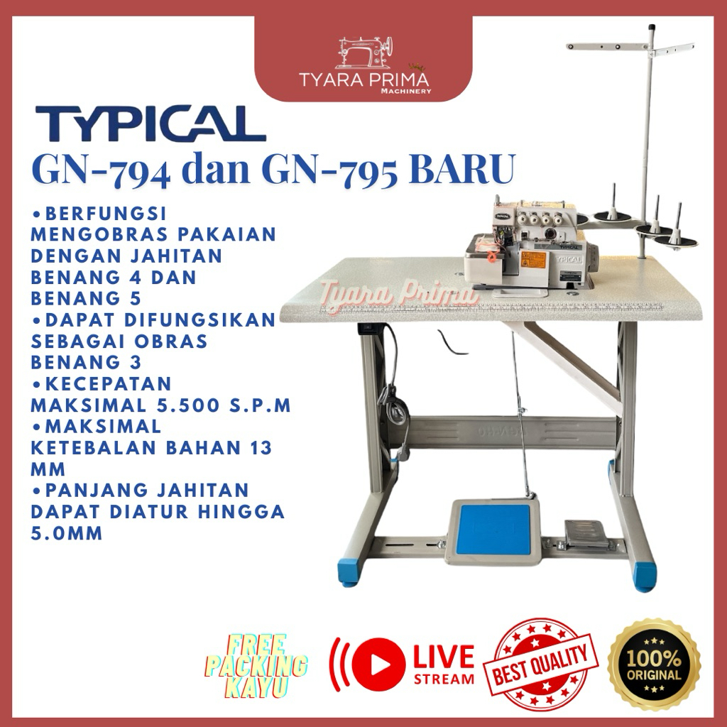 MESIN JAHIT TEPI OBRAS TYPICAL NEW/BARU GN794 KONVEKSI INDUSTRI GARMENT