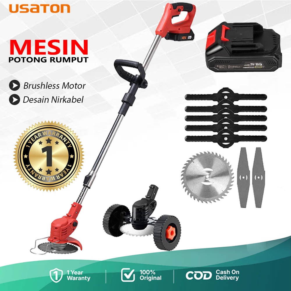 Mesin Potong Rumput Elektrik Baterai dengan Mata Pisau & Senar Super Tajam, Alat Pemotong Rumput Ari