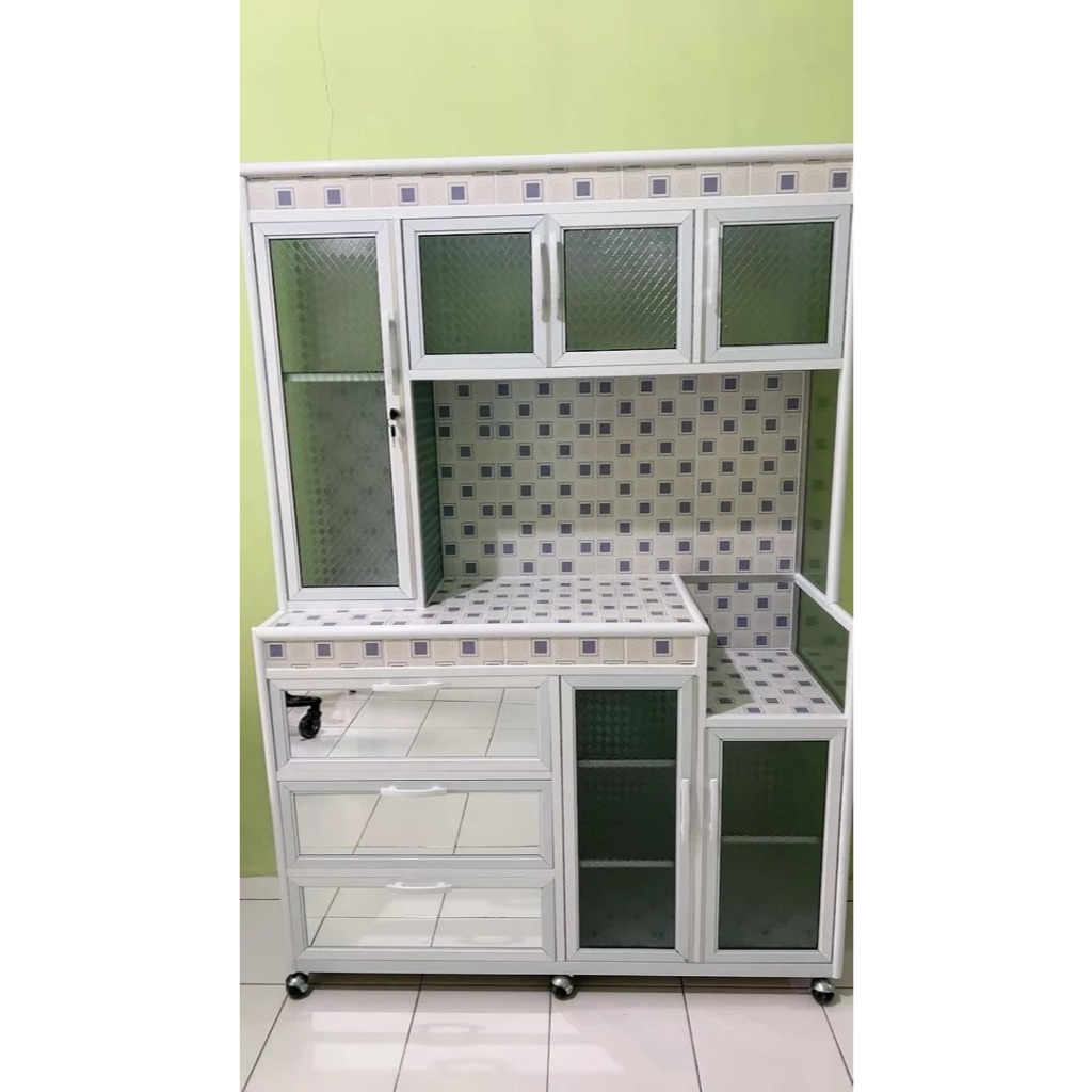 Baca deskrpsi /RAK PIRING 4 pintu + 3 laci bahan alumunium holo, keramik, kaca/rak piring 4 pintu/ra