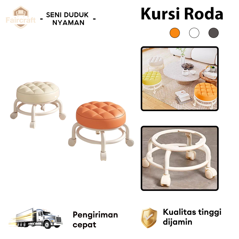 FAIRCRAFT Kursi Roda Bulat Kursi Kecil Bulat Bisa Berputar Bangku Anak Bundar Empuk Sofa Mini Bulat 
